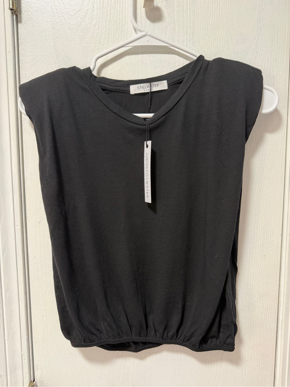 Stillwater Black Sleeveless Elastic-Hem Top